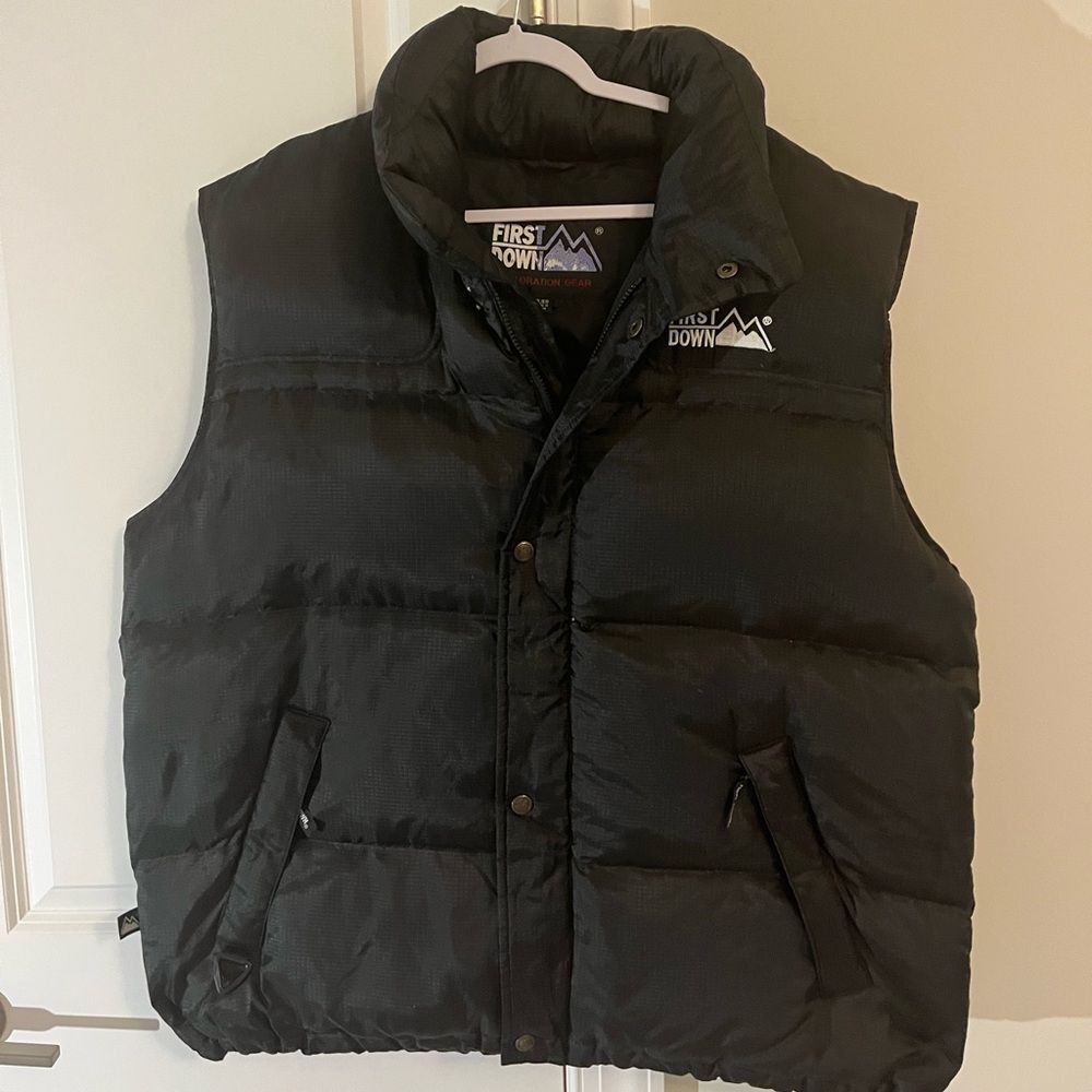 Black Nylon First Down Ski Winter Zipper Vest Jacket XL men’s oversized Model